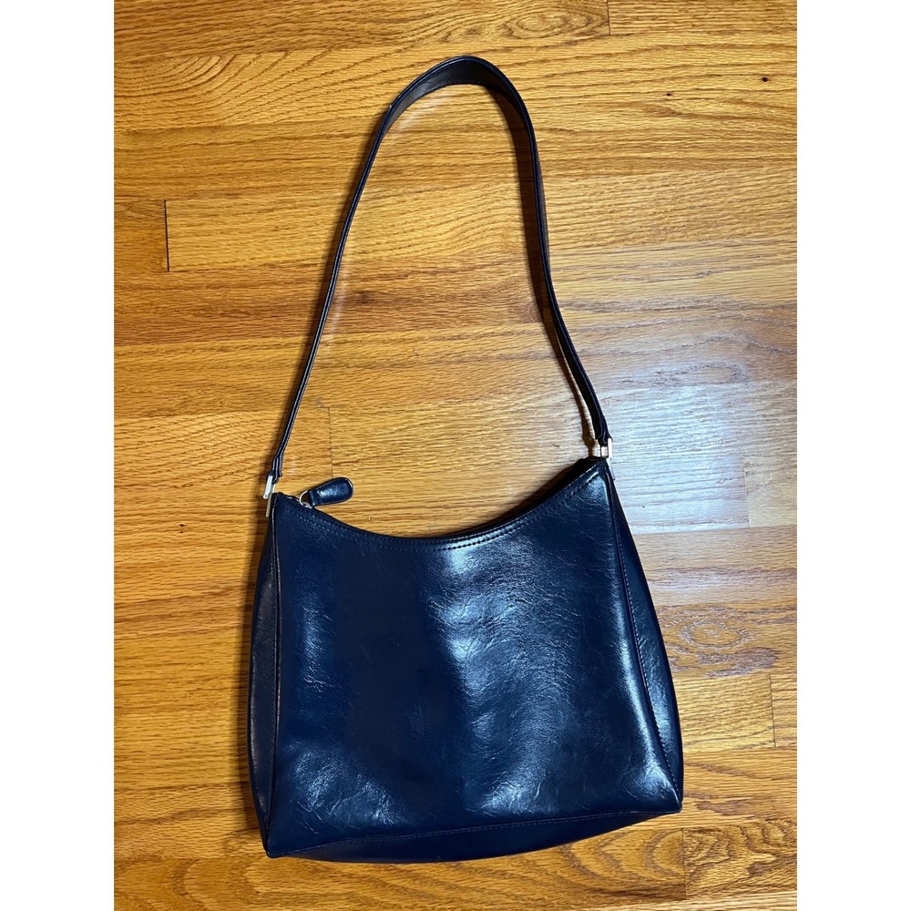 Liz Claiborne Accessories Blue Leather 3 pocket with center zipper shoulder bag